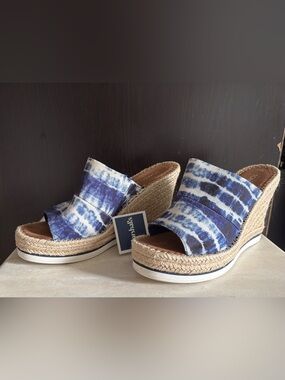 Toms Blue Tie-Dye Espadrille Wedge Slide